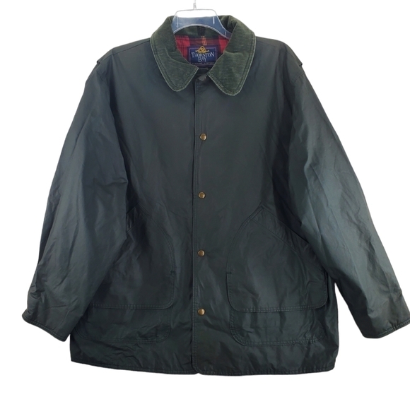 Vtg Thornton Bay Jacket Mens XL Green Plaid Lined Snap Button Cotton Nylon USA - Picture 1 of 15